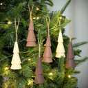 12 Pcs Neutral Foam Christmas Trees Mini Wood-Like Christmas Trees Simplistic & Vintage Tree Shaped Hanging Ornament for Rustic Farmhouse Style Xmas Holiday Decoration