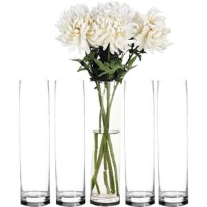 Craft and Party Cylinder Glass Vase, 5 Pack 20" Clear Cylinder Vases, Cylinder vase for Wedding Centerpiece, 4" Diameter Opening.