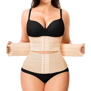 Nebility Waist Trainer for Women Corset Shapewear Tummy Control Segmented Waist Cincher Workout Girdle (Medium, Beige)