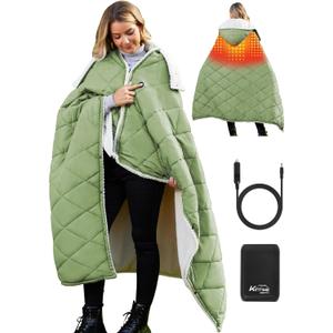 Heated Blanket Battery Powered, 12V Portable Electric Heated Shawl Throw with Detachable Hood-Scarf,Heating Outdoor Camping Blanket Hoodie for Traveling,Picnics,Car,51.2''X70.8'' (Green)