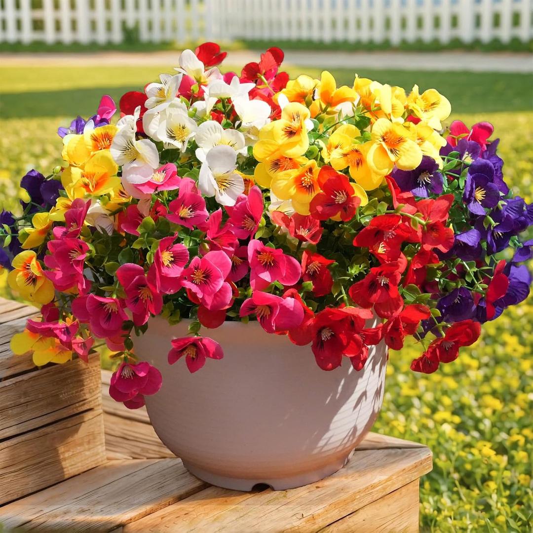 trytuny 20 Pcs Artificial Flowers for Outdoor, UV Resistant Realistic Pansies Fake Flowers for Indoor and Outdoor Garden, Porch, Patio, Window Box Decor All Year Round (20pcs-Mixed color)