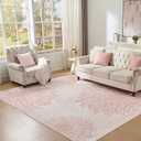 Pink Rugs for Bedroom Girls: 6x9 Modern Large Washable Soft Cute Boho Floral Pattern Area Rug Neutral Indoor Floor Non-Slip Carpet for Living Room Dining Nursery Kids Playroom Baby Room House Decor