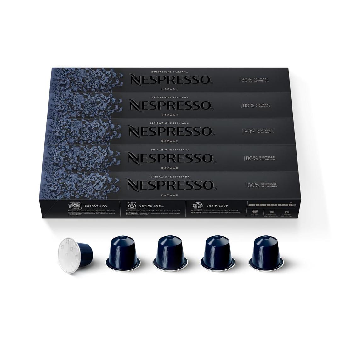 Nespresso Capsules Original Line, Kazaar Intenso, Dark Roast Coffee, 50 Count Coffee Pods