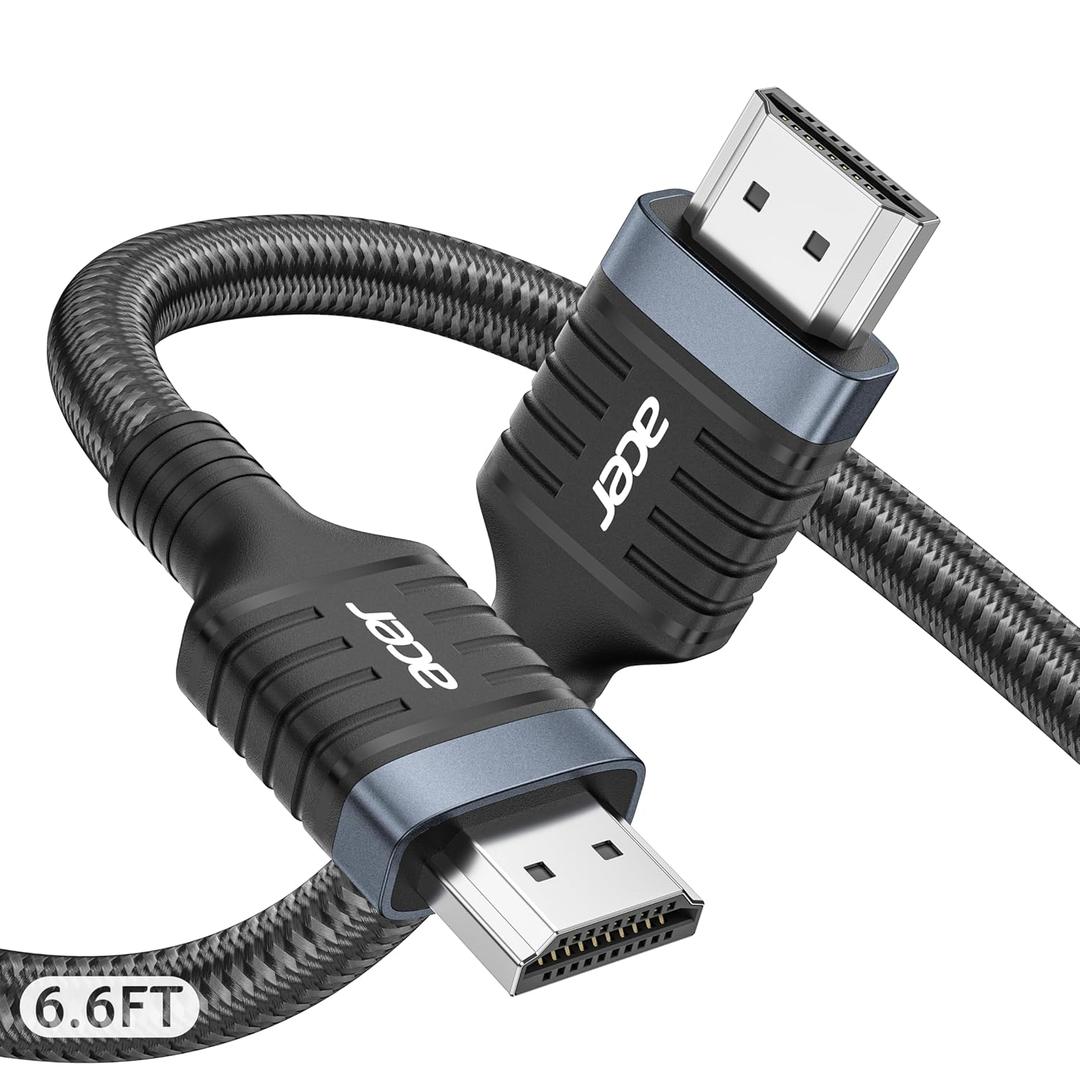 acer HDMI 2.1 Cable 6.6FT, [8K@60Hz, 4K@120Hz] 48Gbps Ultra High-Speed Braided Cord Supports HDR10+/HDCP 2.2 & ARC/eARC, Certified HDMI Cable Compatible with PS5, PS4, Xbox, Monitors, Laptops, HDTV