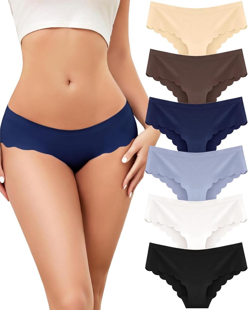 2 x UNDER THE SEA Seamless Underwear for Women Cheeky Low Rise Scalloped Edge Hipster No Show Bikini Panties S-XL
