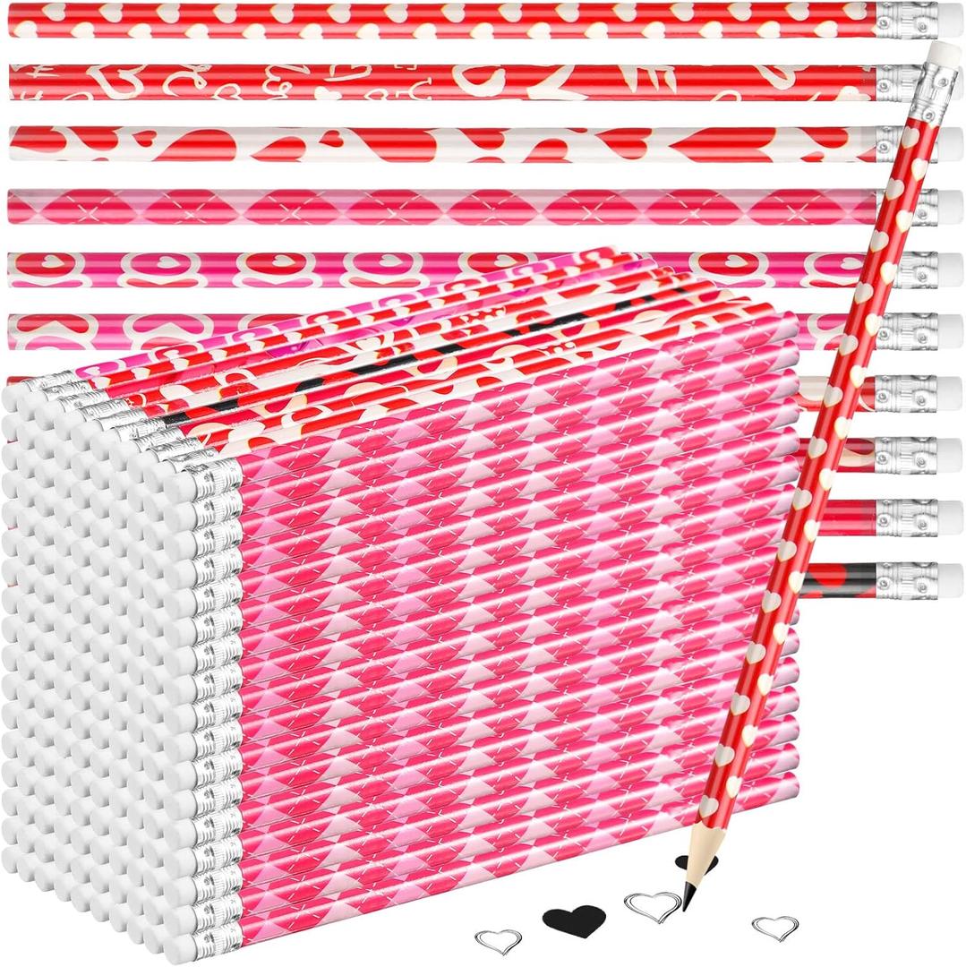 Yexiya 600 Pieces Red Heart Pencils Novelty Heart Cupid Rose Love Printed Pencils Assorted for Teachers Nurses Students Gifts School Mother's Day Party Supplies