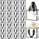 Yeaqee 50 Pcs Mini Metallic Gift Bags with Handles 4x4.75x2.25'' Tiny Thank You Favor Bags with Tag for Easter Mother's Day Wedding Spring Welcome Baby Shower Graduation Birthday (White,Black)