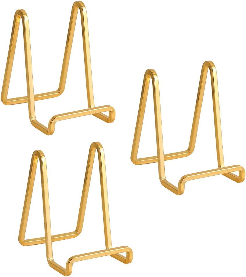 Plate Holder Easel Display Stand - 4.5 inch Metal Plate Stands for Display - Tabletop Picture Stand - Gold Iron Easels for Display Pictures | Photo Frames | Book | Decorative Plates | Plaque - 3 Pack