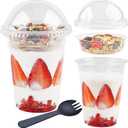 Zezzxu 50 Pack 12 oz Plastic Yogurt Parfait Cups with Dome Lids Inserts and Sporks, Clear Disposable Parfait Conatiners for Cereal Granola Fruit Snacks Veggies and Dips