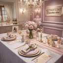 WDF 30Guest Pink Plates Disposable - Hign-end Baroque Design - Gold Plastic Silverware with Handle-Baroque Pink &Gold Plastic Dinnerware for Baby Shower/Wedding/Spring/Mother's Day