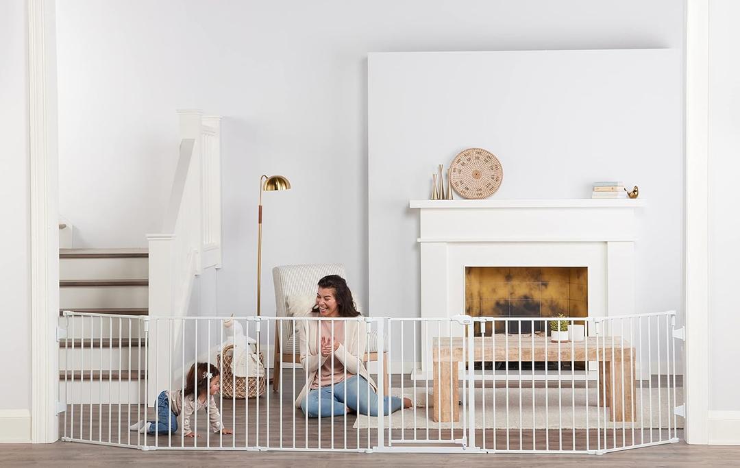 Regalo Safety 144" Super Wide Baby Gate & Play Yard, 2-in-1 Adjustable 6-Panel Safety Gate for Doorways & Large Openings, Hardware Mounted Gate for Babies, Toddlers & Pets