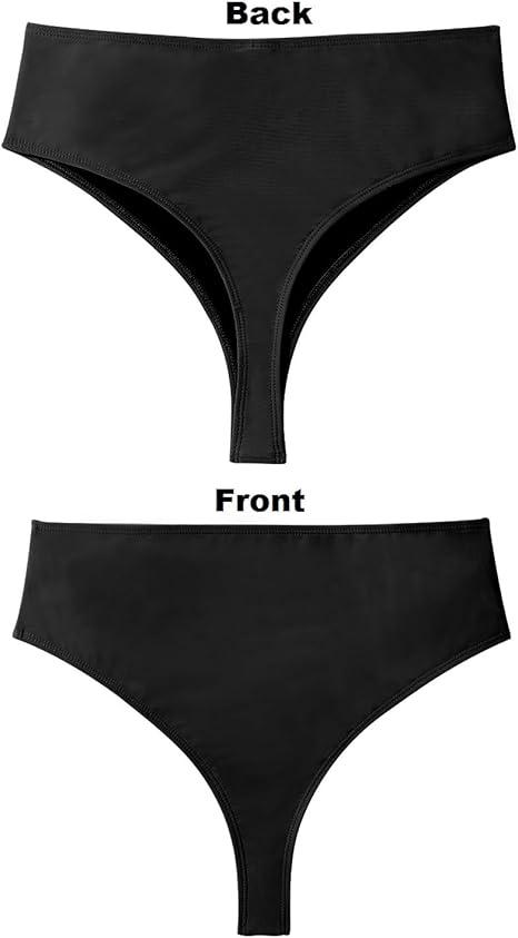 Zmart Women High Waist Thong Bikini Bottoms High Cut Swimsuit Bathing Suit Cheeky Brazilian Swimwear Bottom (Small, Black)
