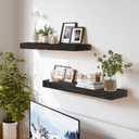 24x8x1.6 inch Floating Shelves Set of 2 Solid Wood Rustic Black Wall Mounted Shelf for Kitchen, Bathroom, Living Room