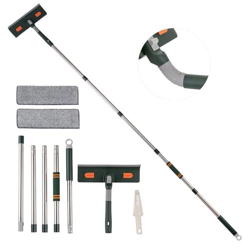 WSSJHYY Professional 81” Window Squeegee Cleaner Tool, 2-in-1 Rotatable Window Washing/Cleaning Kit with Extension Pole, Telescopic Solar Panel Cleaner with 1 Bendable Head&1 Scraper&2 Scrubber