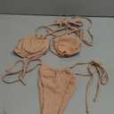 Lilosy Sexy Ribbed Padded String Thong Brazilian Bikini Swimsuit Set for Women Side Tie Knotted Bathing Suit 2 Piece (Coffee Brown) S