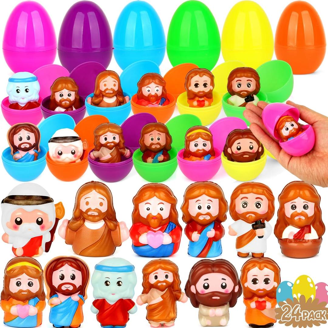 24 Pack Easter Egg Fillers with Squishy Toys, Easter Eggs Filled Squishy Toys, Easter Basket Stuffers, Classroom Prizes for Easter Egg Hunts, Party Favors, Kids (Orange)