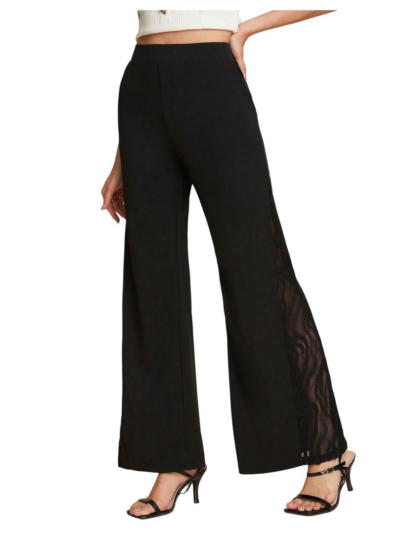 GORGLITTER Women's Lace Bell Bottoms High Waisted Flare Flared Dress Pants Business Casual Office Work Trousers Black Small (Black, S)