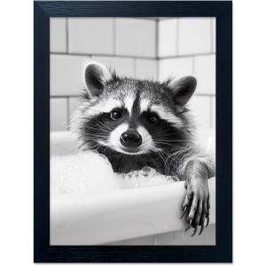 Raccoon Bathroom Decor Wall Art Funny Animal Wall Art Framed Black And White Farmhouse Pictures Cute Animal Print Painting Kids Room Decor