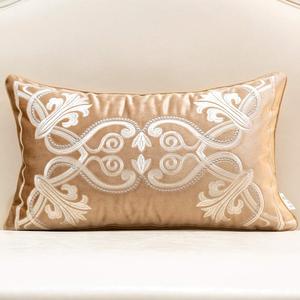 Avigers 12 x 20 Inch European Cushion Cover Luxury Velvet Home Decorative Embroidery Petunias Pillow Case Pillowcase for Sofa Chair Bedroom Living Room, Beige