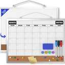 Monthly Calendar Dry Erase Board 16x12 Inch, Double-Sided Whiteboard and Corkboard Combo, Wall Mounted Planner Organizer with Markers, Magnets, Push Pins, Eraser, for Home Office School