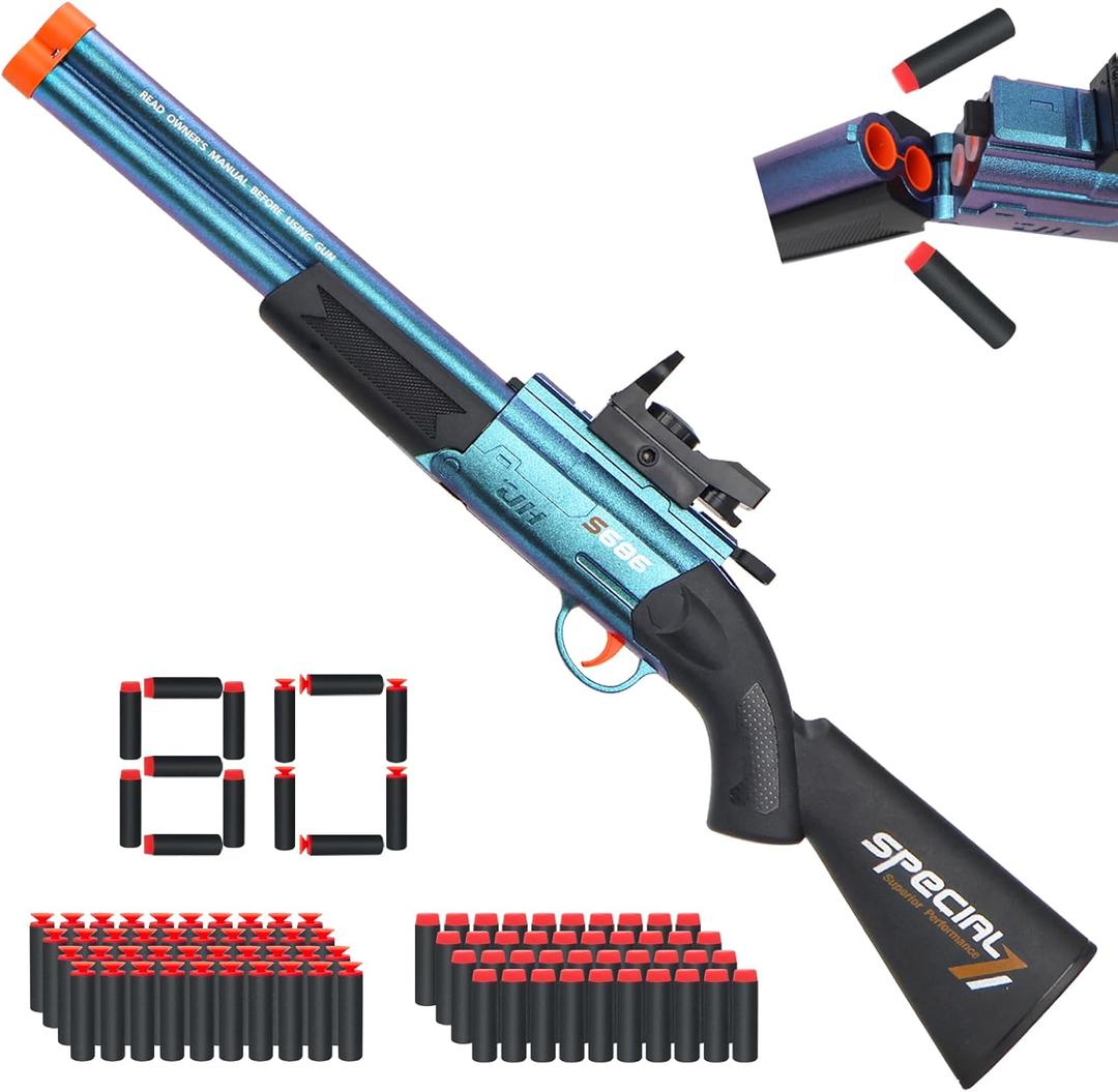 Realistic Toy Shotgun Suitable for Nerf Gun's Dart - with Double Barreled Shooting, Sight, 40 Soft Darts, 40 Suction Cup Dart, Foam Blasters Hunting Rifle Toy Gun for Kids Outdoor Play Shooting Game
