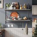 Bestier Pipe Shelf Industrial Floating Shelving 31" Kitchen Wall-Mounted Shelves with 8 Towel Bar Hooks Coffee Bar Shelf Wine Hanging Display Rack Bookshelf Living Room Decor Bathroom-Retro Grey (31.5 Inch)