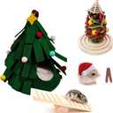 GreenJoy 5 Pcs Hamster Set Chew Toys Tree Wooden Seesaw Habitat Dcor Cloth Christmas Hat for Small Animal Chinchillas, Bunny,Mice,Rats,Mouse (Christmas Set)