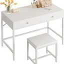 SUPERJARE 31.5" White Desk with 2 Drawers, Modern Makeup Vanity with Padded Stool, Small Computer Desk Home Office Desk for Writing Study Bedroom