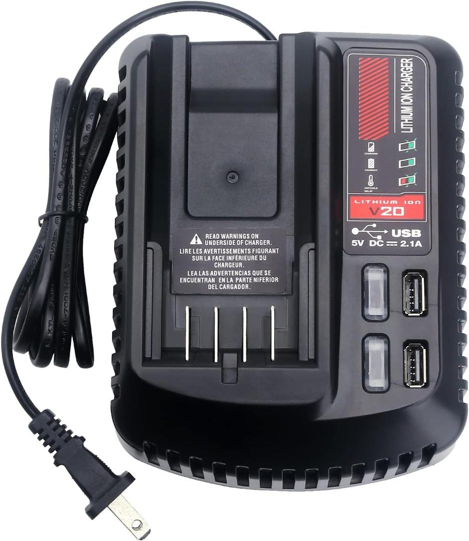 20V Battery Charger Replacement for Craftsman V20 Lithium Ion 20Volts Battery CMCB104 CMCB202 CMCB201 CMCB209 CMCB205 CMCB100 CMCB102 CMCB101 with USB Port(Only for 20V,not for 19.2V)