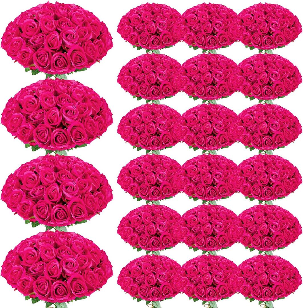 150 Pcs Roses Artificial Flowers, Silk Hot Pink Artificial Flowers Petals Long Stem Roses for Wedding Bouquet Home Party Decor