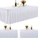 10 Pack White Spandex Round Tablecloths for 60inch Tables, 120 Inch Stretchy 5ft Round Fitted Tablecloth Wrinkle Free Washable Table Cloths Table Covers with Skirt for Wedding Party Birthday Banquet, 