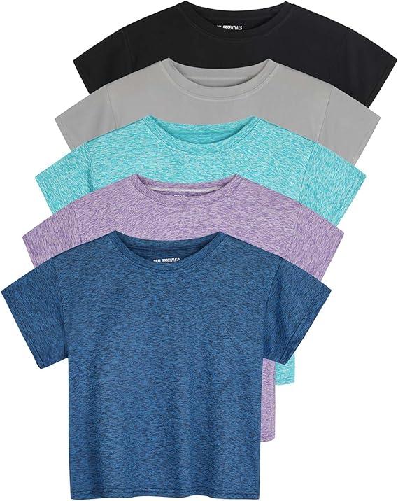 Real Essentials 3 Pack: Women's Dry Fit Crop Top - Short Sleeve Crew Neck Stretch Athletic Tee 3 XL