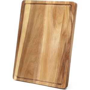 Acacia Wood Cutting Board, 18 x 12 x 1 Inches Thick Wood Charcuterie Cheese Board, Wooden Chopping Board with Deep Juice Groove and Handles, Pre-oiled Butcher Block for BBQ, Turkey, Meat