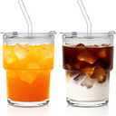 13oz Glass Tumbler with Lid and Glass Straw Set of 2  Thick-Walled Iced Coffee Cup, Reusable Clear Glass Cups for Water, Iced Tea, Coffee, Juice, Perfect for On-the-Go & Daily Use