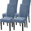 SearchI Dining Room Chair Covers Set of 4, Stretch Jacquard Parsons Chair Slipcovers Spandex Removable Washable Kitchen Chair Protector Cover for Dining Room, Hotel, Ceremony (Gray-Blue Geometric)
