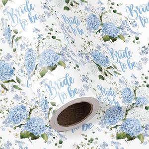 WRAPAHOLIC 30 Inch Wedding Wrapping Paper - 30 Inch x 33 Feet - Bride to be and Hydrangea Floral Wrapping Paper Perfect for Wedding, Bridal Shower, Birthday, Tea Party