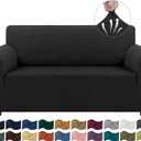 Asnomy Sofa Covers for 2 Cushion Couch Stretch loveseat Cover Slipcovers, Pet Protector Furniture Covers for Dogs Cats Spandex Jacquard Fabric Small Checks（Medium， Black）