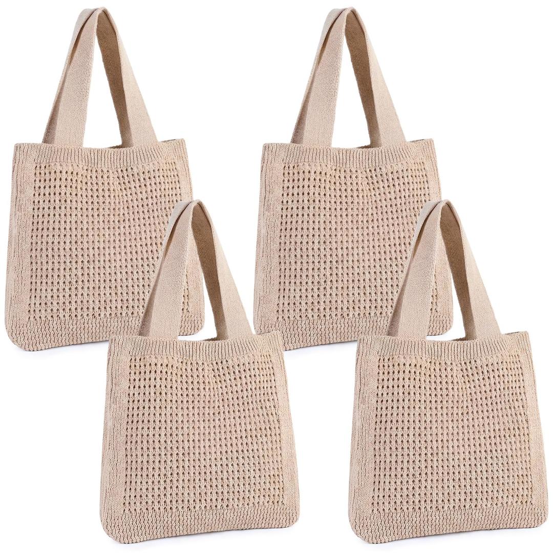 Mixweer 4 Pcs Straw Bag for Women Summer Travel Rattan Woven Raffia Beach Handbags Handle Big Capacity Tote Clutch Bags 2024