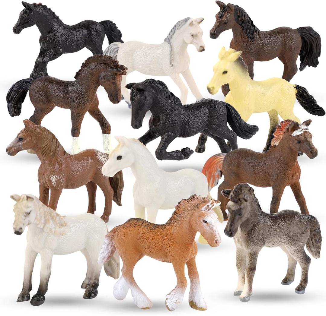 Liberty Imports 12 Pcs Deluxe Plastic Horse Figure Toy Set for Kids - Realistic Miniature Toy Pony Figurines Bulk Animal Variety Cake Toppers Gift Pack