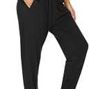 UEU Women's Cozy Yoga Joggers Pants Loose Workout Sweatpants Comfy Lounge Pants with Pockets, Black, XL