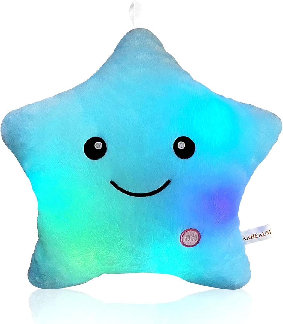 Creative Twinkle Star Glowing LED Night Light Up Plush Pillows Stuffed Toys Birthday Gifts for Kid Children Friends,Couch Bed Throw Pillows Decorative Light Blue Throw Pillow Covers