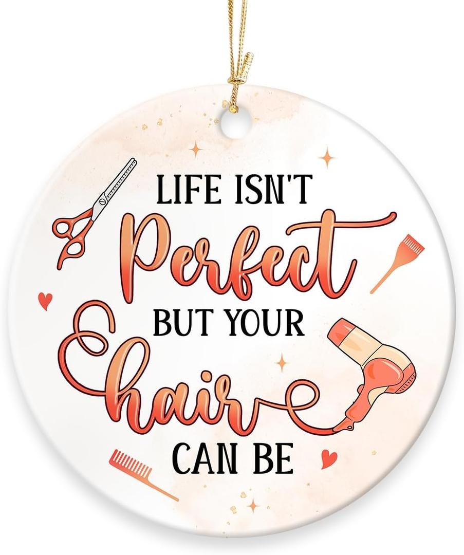 2 x Hairdresser Christmas Ornaments 2025 - Hairdresser Gifts for Women, Ceramic Hair Salon Christmas Ornament, Funny Hair Stylist Gift for Barber Cosmetology Salon Owner, Beautician