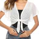 iClosam Women Tie Front Chiffon Shrug Short Sleeve Cropped Sheer Bolero Shrug Cardigan (Large, New Style #3-white)
