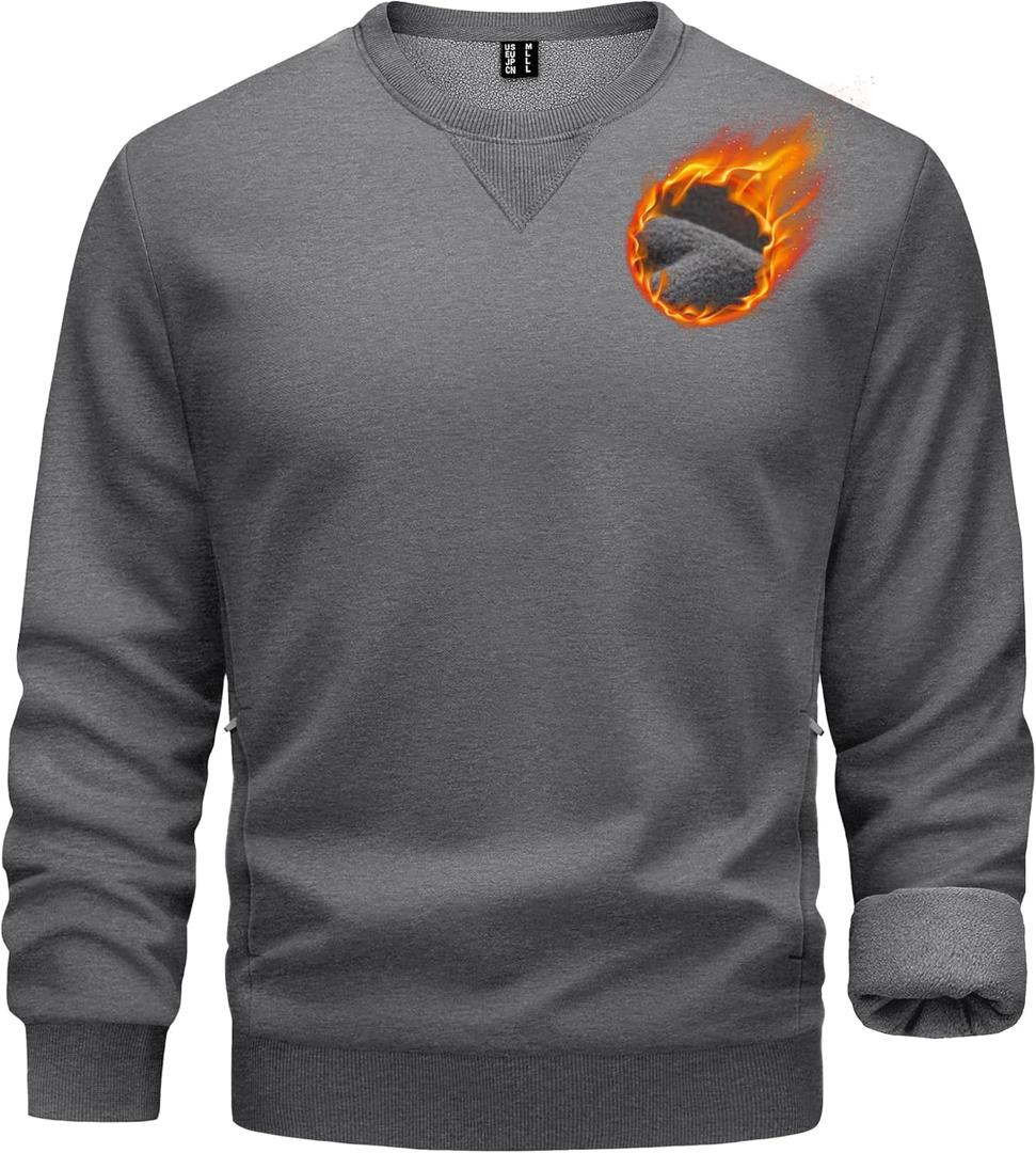 TACVASEN Men's Crewneck Sweatshirt Fleece Lined with Pocket Winter Warm Midweight Casual Long Sleeve Pullover Sweatshirt (Gray, L)
