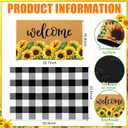 Drydiet 2 Pcs Spring Layered Coir Doormat Set Sunflower Welcome Front Door Mat with Black and White Buffalo Plaid Outdoor Rug Non Slip Porch Entryway Rug for Indoor Outdoor Farmhouse Decor