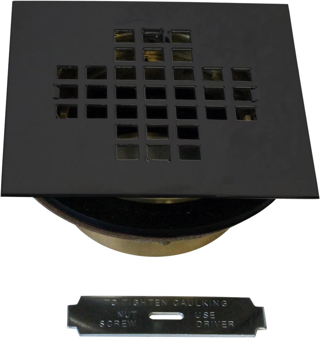 Westbrass D206BS-62 4-1/4" Square Grate Shower Drain Cover with 2" Brass Drain Pipe, Matte Black