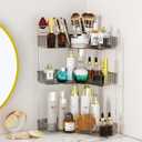 SUNZOS Modern 3-Tier Bathroom Organizer, Corner Makeup Storage with Brush Holder, Acrylic Vanity Organizer, Large Capacity Countertop Organizer for Kitchen, Dresser, Gray