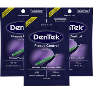 DenTek Easy Brush Plaque Control Interdental Cleaners, Tight, 16 Count, 3 Pack (White)