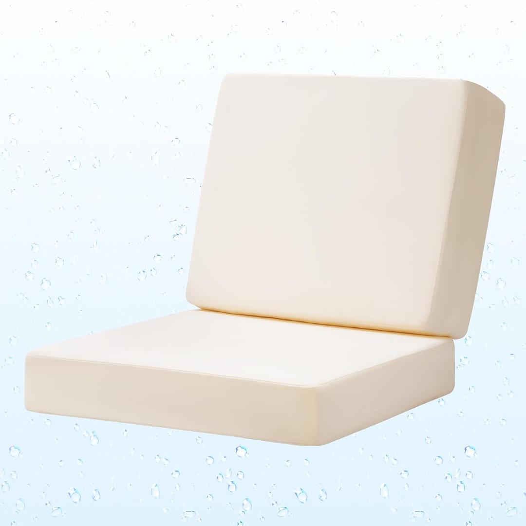 Outdoor Deep Seat Cushion Set, 24 x 24 Inch Waterproof and Fade Resistant Patio Furniture Cushion Backrest with Ties for Patio Couch Sofa and Balcony (Beige, 24x24Inch)