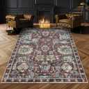 Washable Area Rugs - Perfect for Living Room, Bedroom, Kids Room, Nursery - Stain & Water Resistant Non-Slip, Pet & Child Friendly, Vintage Tribal Area Rugs (Rust and Blue, 4' x 6')